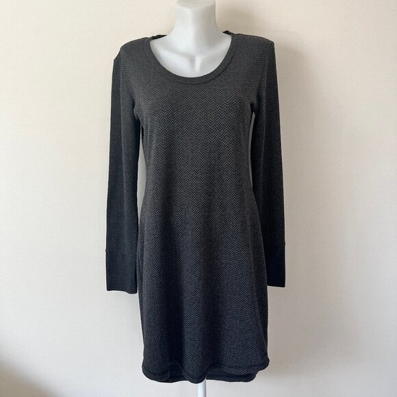 Kavu Sweater Knit Dress Long Line Shirt Gray Black Herringbone Full Sleeves Sz S - Picture 1 of 12